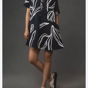 Anthropologie Navy and White Mini Dress